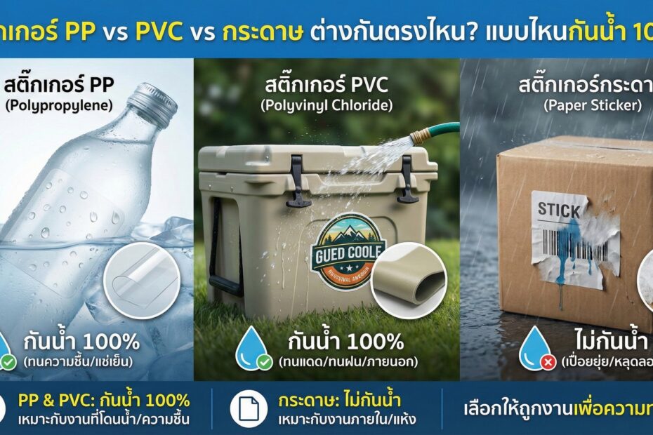 สติกเกอร์ PP vs PVC vs กระดาษ ต่างกันตรงไหน? แบบไหนกันน้ำ 100% (ฉบับรู้ลึกจากโรงพิมพ์)