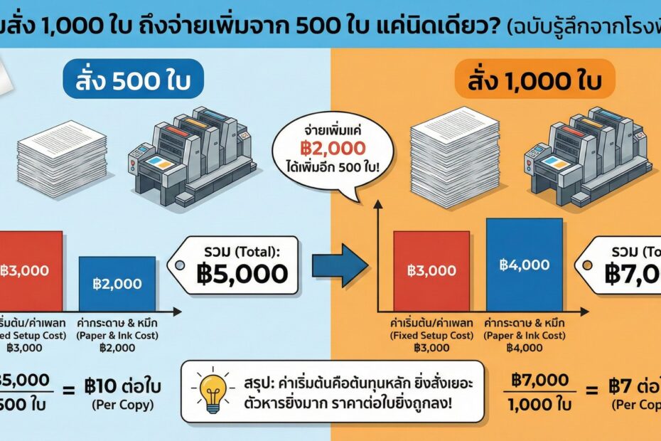 ทำไมสั่ง 1,000 ใบ ถึงจ่ายเพิ่มจาก 500 ใบ แค่นิดเดียว? (ฉบับรู้ลึกจากโรงพิมพ์)
