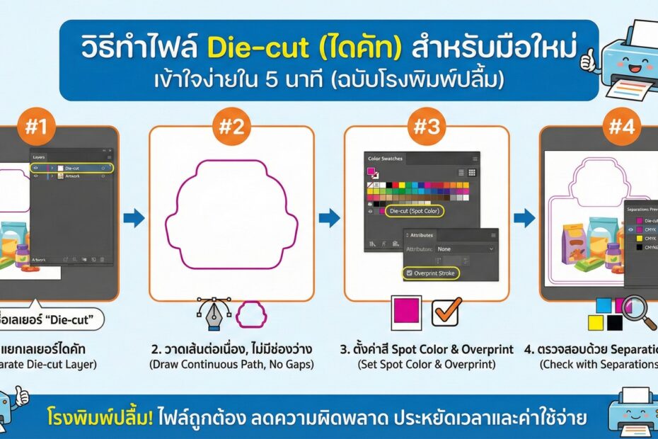 วิธีทำไฟล์ Die-cut (ไดคัท) สำหรับมือใหม่ เข้าใจง่ายใน 5 นาที (ฉบับโรงพิมพ์ปลื้ม)