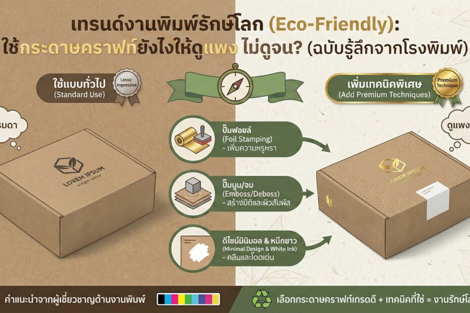 เทรนด์งานพิมพ์รักษ์โลก (Eco-Friendly): ใช้กระดาษคราฟท์ยังไงให้ดูแพง ไม่ดูจน? (ฉบับรู้ลึกจากโรงพิมพ์)